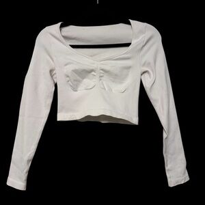 OQQ White Long Sleeve Crop Top – Size M